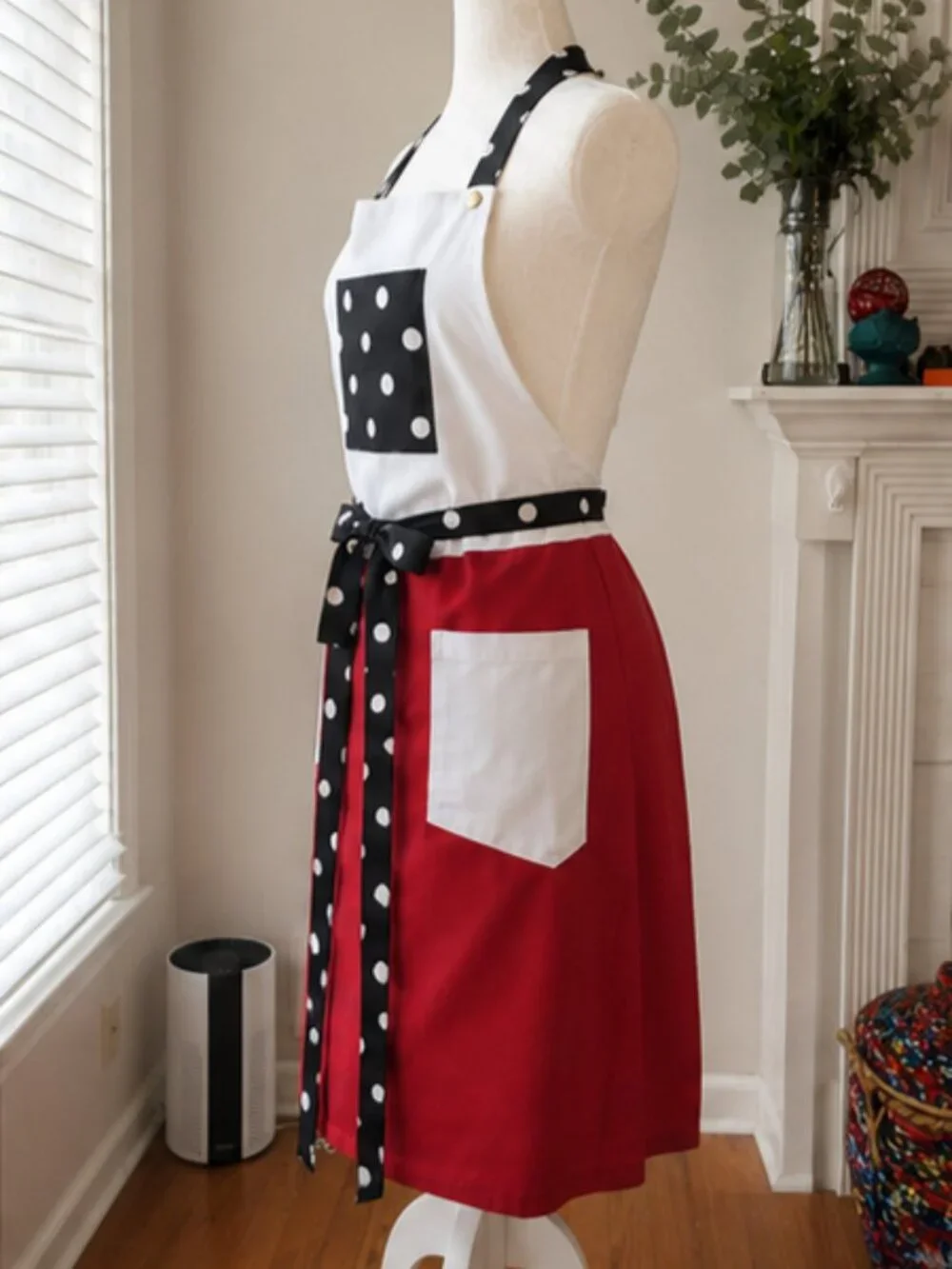 Black & White Polka Dot Utility Apron | 3 Pockets | Gold Hardware